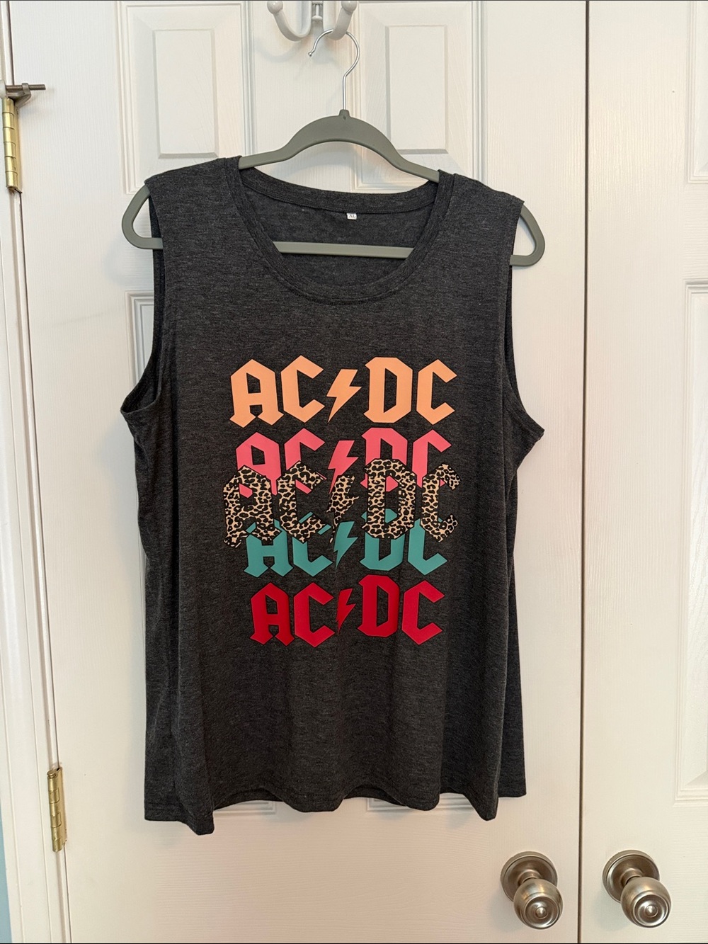AC/DC Graphic Muscle Tee - Charcoal Multi leopard XL Women’s